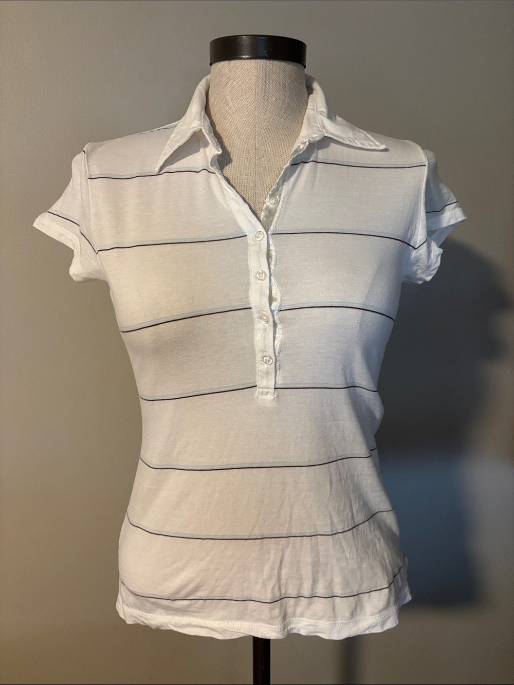 Aeropostale White Polo Top with Navy Stripes